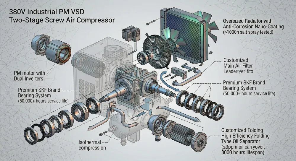 380v Industrial Pm Vsd Two Stage Screw Air Compressor